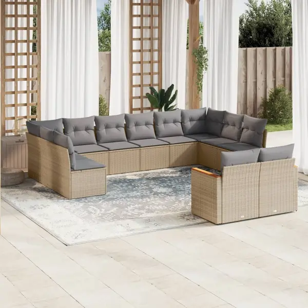Gossi set canapele de gradina, 12 piese, cu perne, bej, poliratan