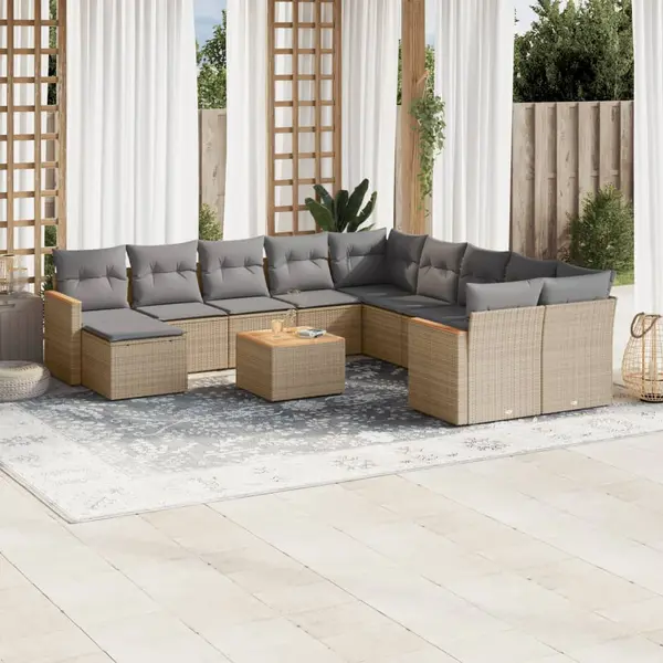 Gossi set canapele de gradina, 12 piese, cu perne, bej, poliratan