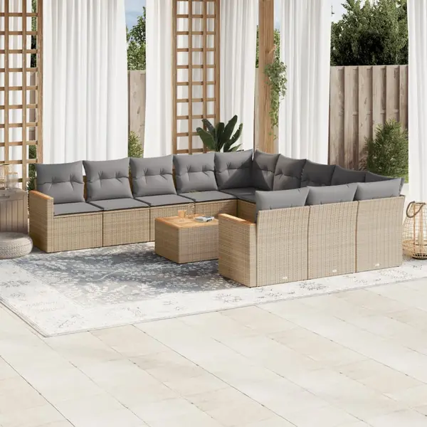 Gossi set canapele de gradina, 12 piese, cu perne, bej, poliratan