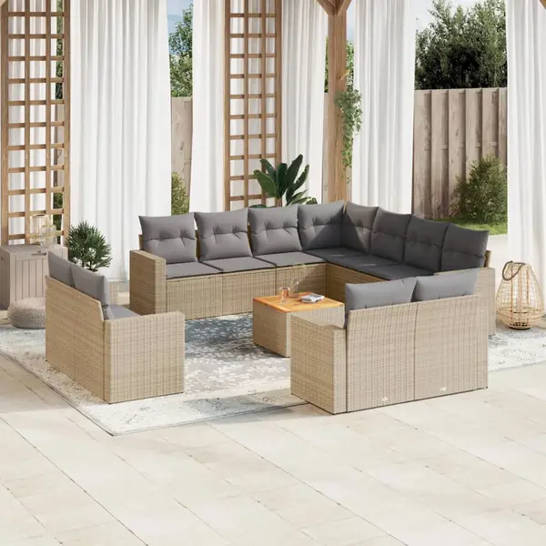 Gossi set canapele de gradina, 12 piese, cu perne, bej, poliratan