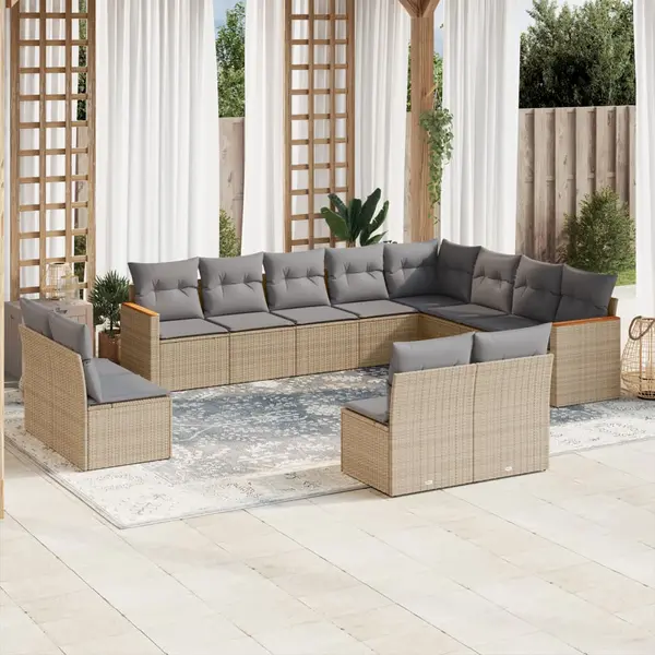 Gossi set canapele de gradina, 12 piese, cu perne, bej, poliratan