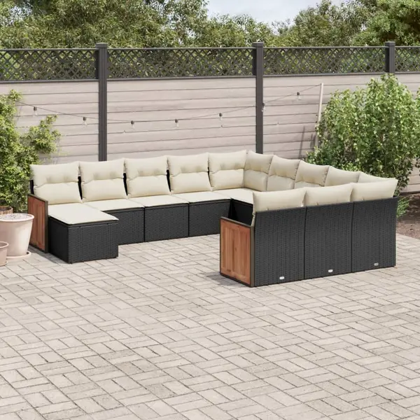Gossi set canapele de gradina, 12 piese, cu perne, negru, poliratan