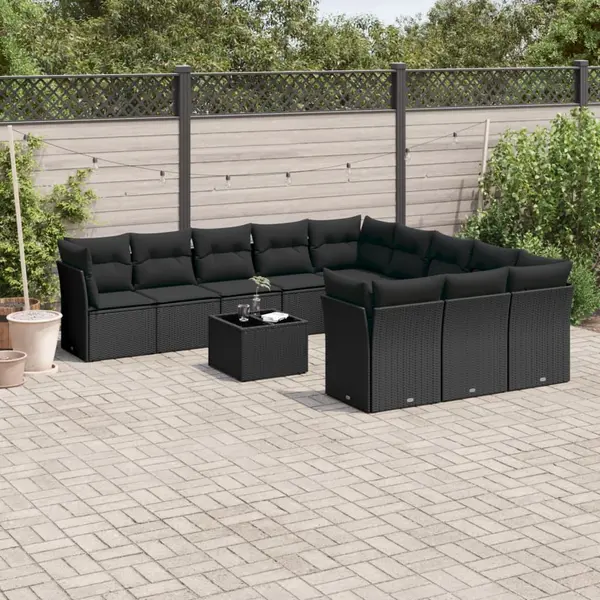 Gossi set canapele de gradina, 12 piese, cu perne, negru, poliratan