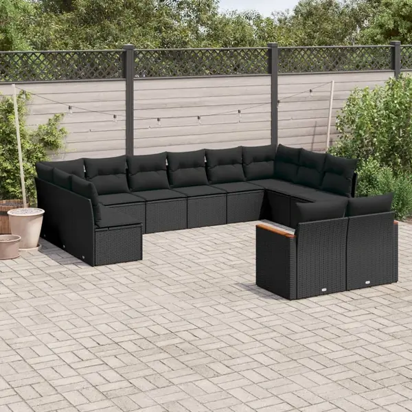 Gossi set canapele de gradina, 12 piese, cu perne, negru, poliratan