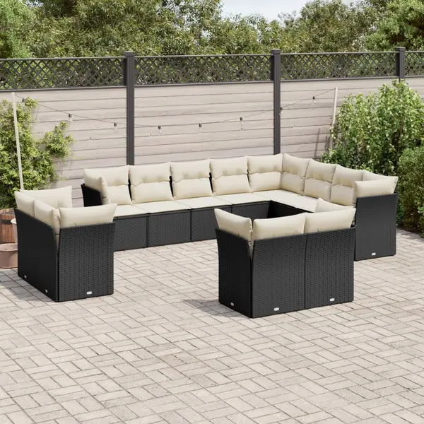 Gossi set canapele de gradina, 12 piese, cu perne, negru, poliratan