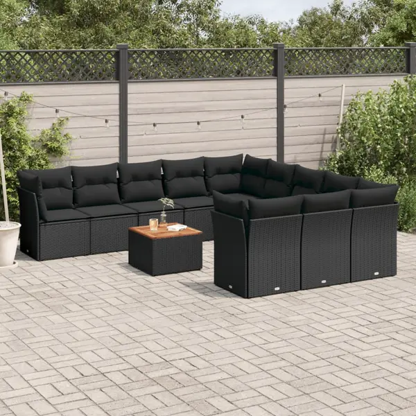 Gossi set canapele de gradina, 12 piese, cu perne, negru, poliratan