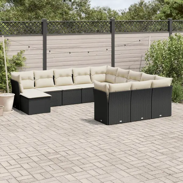 Gossi set canapele de gradina, 12 piese, cu perne, negru, poliratan