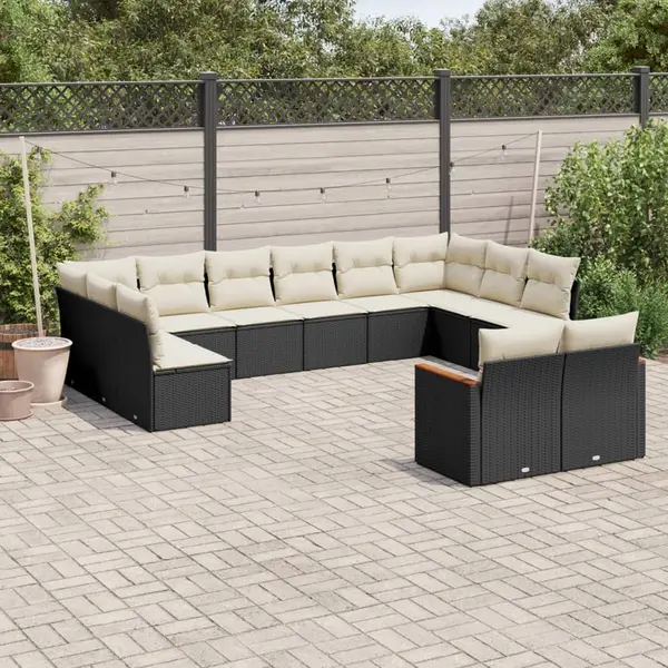 Gossi set canapele de gradina, 12 piese, cu perne, negru, poliratan