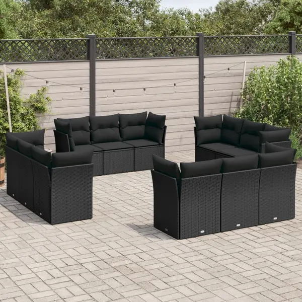 Gossi set canapele de gradina, 12 piese, cu perne, negru, poliratan