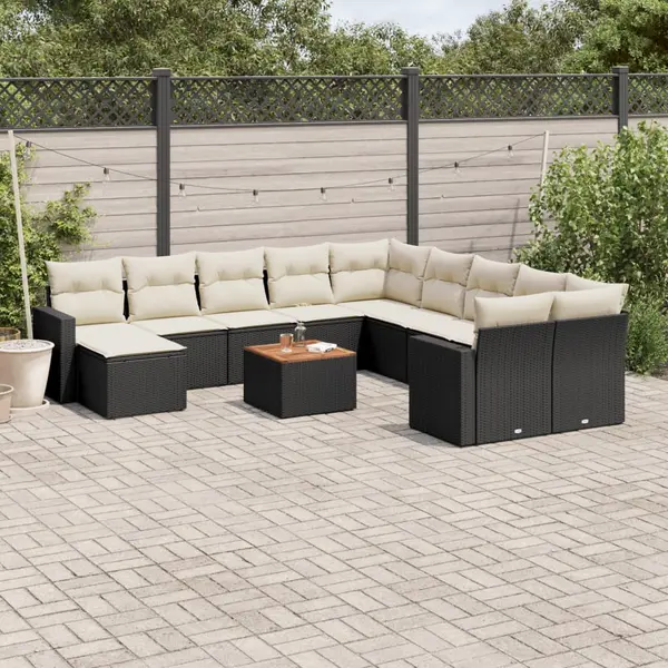 Gossi set canapele de gradina, 12 piese, cu perne, negru, poliratan
