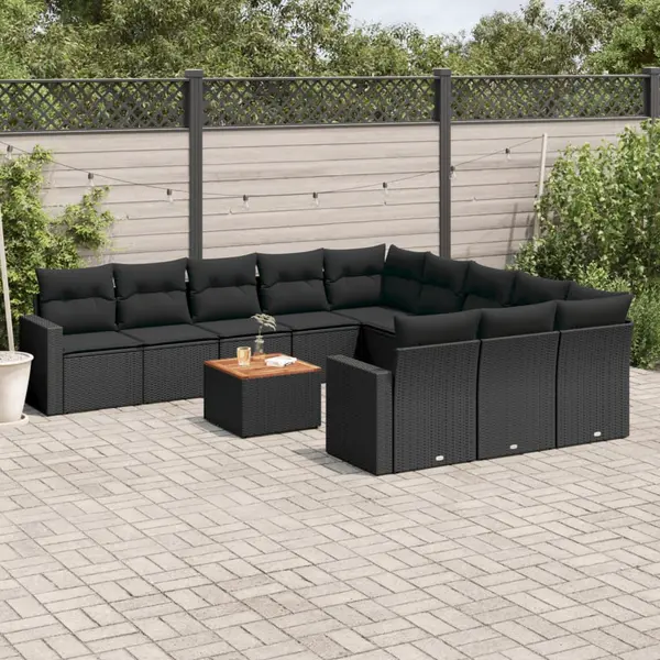 Gossi set canapele de gradina, 12 piese, cu perne, negru, poliratan