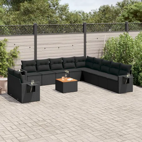 Gossi set canapele de gradina, 12 piese, cu perne, negru, poliratan