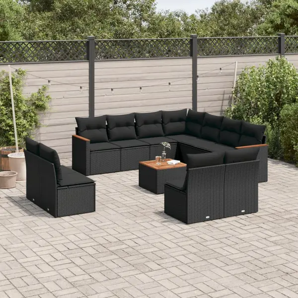 Gossi set canapele de gradina, 12 piese, cu perne, negru, poliratan