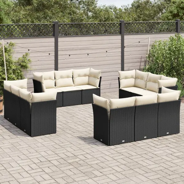 Gossi set canapele de gradina, 12 piese, cu perne, negru, poliratan