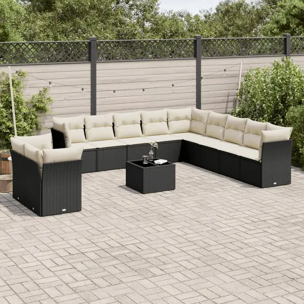 Gossi set canapele de gradina, 12 piese, cu perne, negru, poliratan