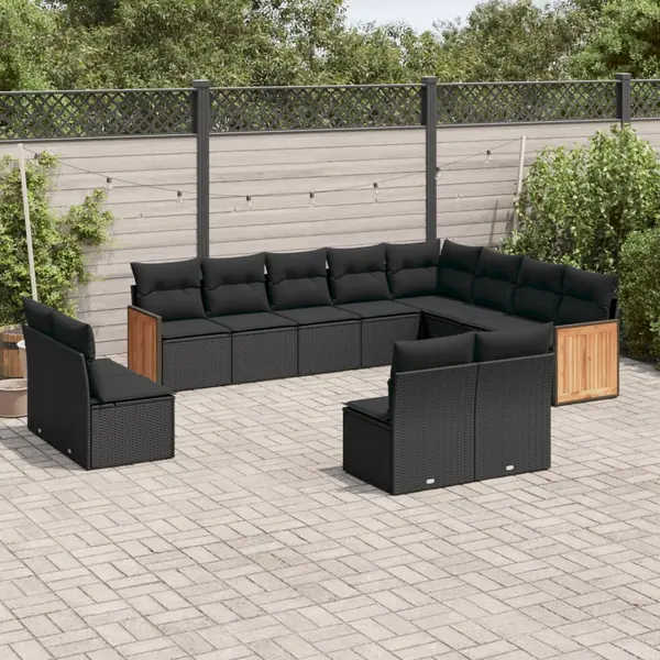 Gossi set canapele de gradina, 12 piese, cu perne, negru, poliratan