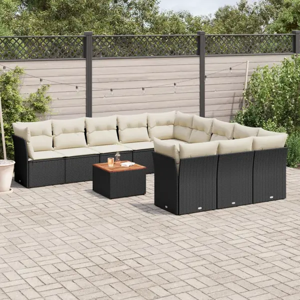 Gossi set canapele de gradina, 12 piese, cu perne, negru, poliratan