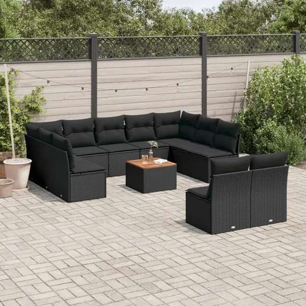 Gossi set canapele de gradina, 12 piese, cu perne, negru, poliratan