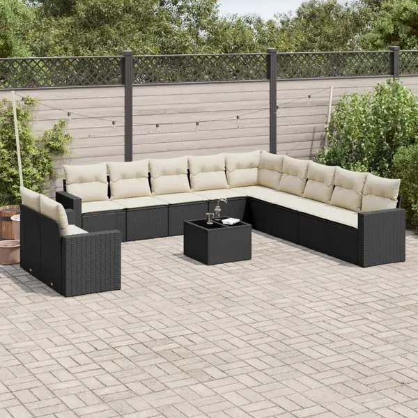 Gossi set canapele de gradina, 12 piese, cu perne, negru, poliratan