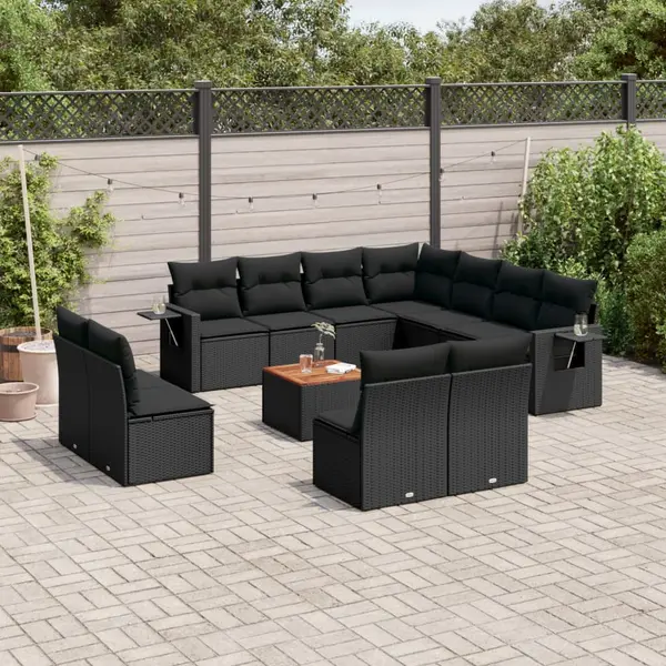 Gossi set canapele de gradina, 12 piese, cu perne, negru, poliratan