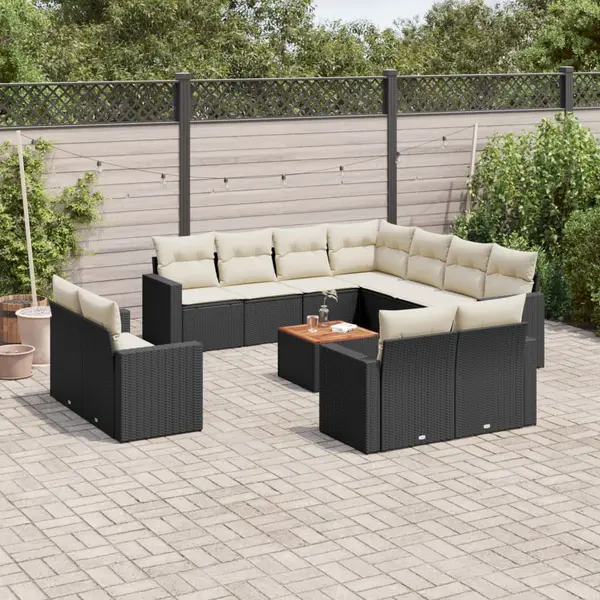 Gossi set canapele de gradina, 12 piese, cu perne, negru, poliratan