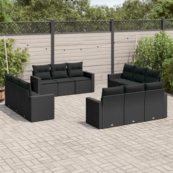 Gossi set canapele de gradina, 12 piese, cu perne, negru, poliratan