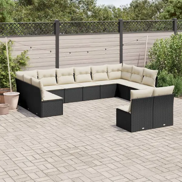 Gossi set canapele de gradina, 12 piese, cu perne, negru, poliratan