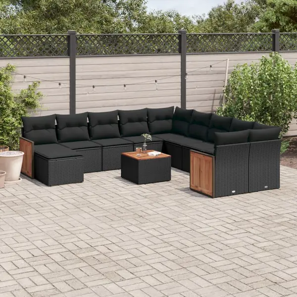 Gossi set canapele de gradina, 12 piese, cu perne, negru, poliratan