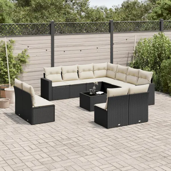 Gossi set canapele de gradina, 12 piese, cu perne, negru, poliratan