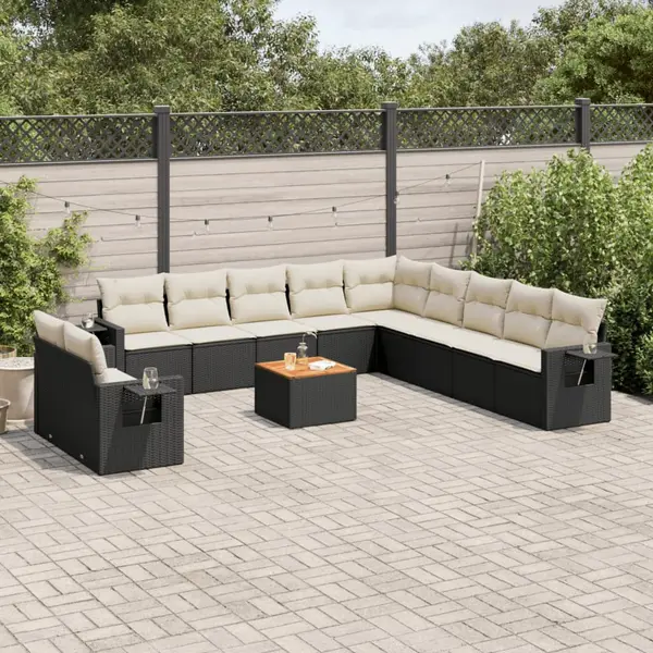 Gossi set canapele de gradina, 12 piese, cu perne, negru, poliratan