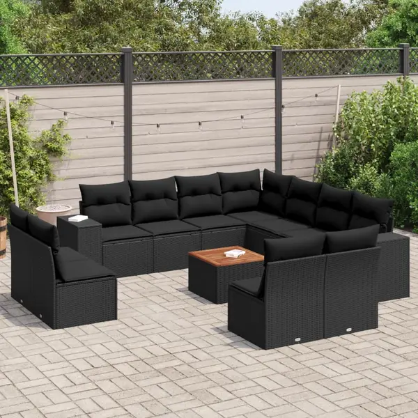 Gossi set canapele de gradina, 12 piese, cu perne, negru, poliratan