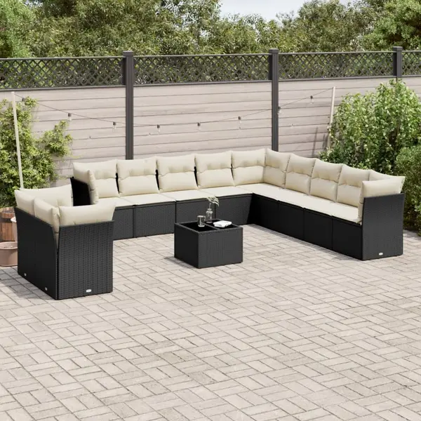 Gossi set canapele de gradina, 12 piese, cu perne, negru, poliratan