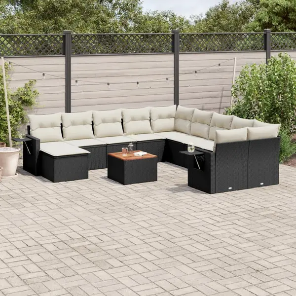 Gossi set canapele de gradina, 12 piese, cu perne, negru, poliratan