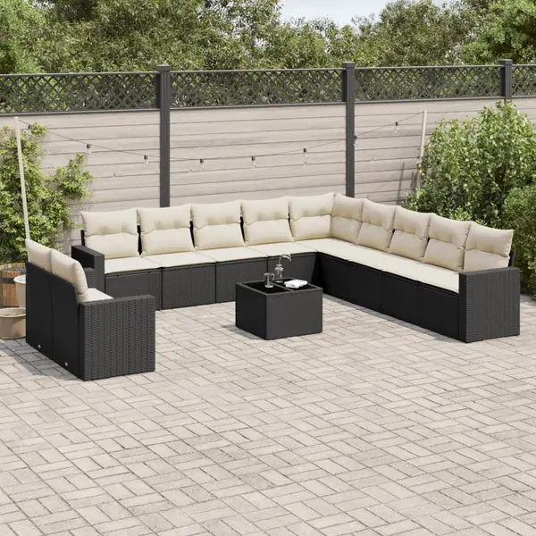 Gossi set canapele de gradina, 12 piese, cu perne, negru, poliratan