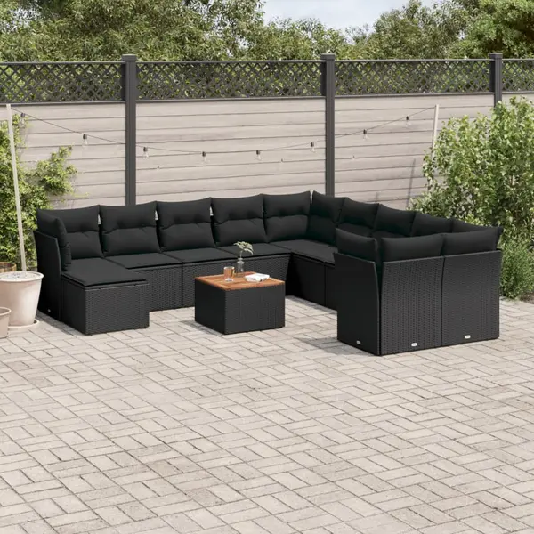 Gossi set canapele de gradina, 12 piese, cu perne, negru, poliratan
