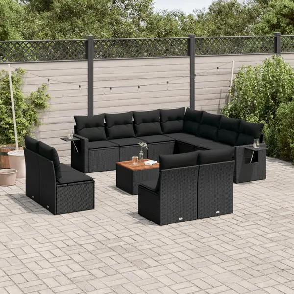 Gossi set canapele de gradina, 12 piese, cu perne, negru, poliratan