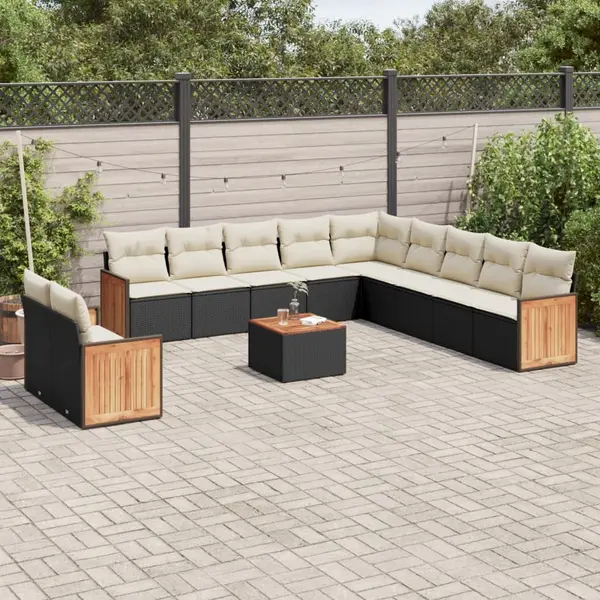 Gossi set canapele de gradina, 12 piese, cu perne, negru, poliratan
