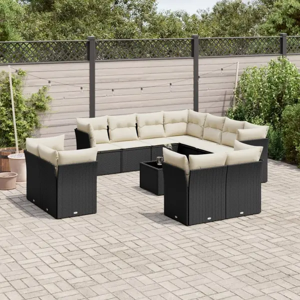 Gossi set canapele de gradina, 12 piese, cu perne, negru, poliratan