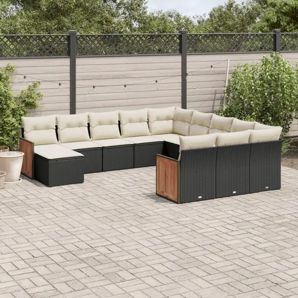 Gossi set canapele de gradina, 12 piese, cu perne, negru, poliratan