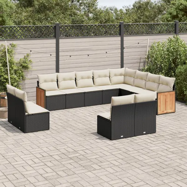 Gossi set canapele de gradina, 12 piese, cu perne, negru, poliratan