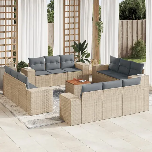 Gossi set canapele de gradina, 13 piese, cu perne, bej, poliratan