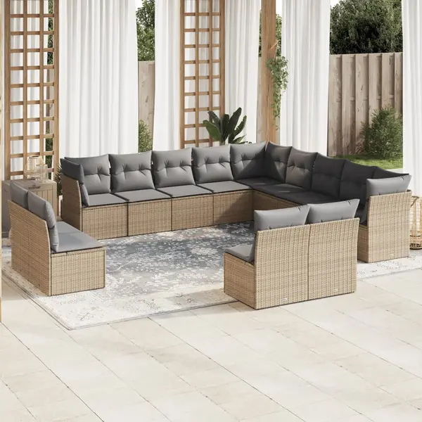 Gossi set canapele de gradina, 13 piese, cu perne, bej, poliratan