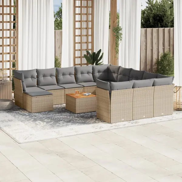 Gossi set canapele de gradina, 13 piese, cu perne, bej, poliratan
