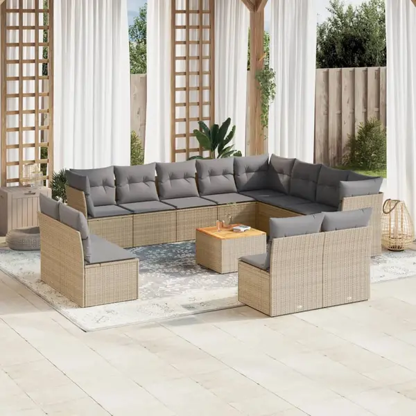 Gossi set canapele de gradina, 13 piese, cu perne, bej, poliratan