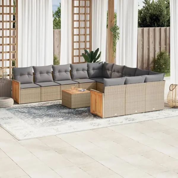 Gossi set canapele de gradina, 13 piese, cu perne, bej, poliratan