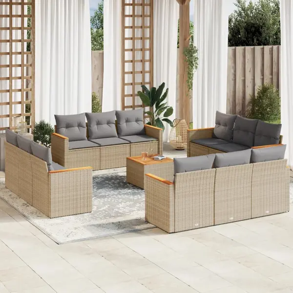Gossi set canapele de gradina, 13 piese, cu perne, bej, poliratan