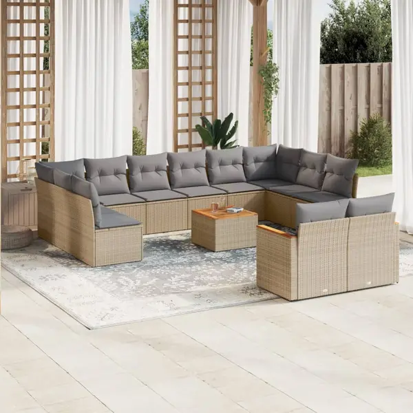 Gossi set canapele de gradina, 13 piese, cu perne, bej, poliratan