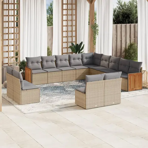 Gossi set canapele de gradina, 13 piese, cu perne, bej, poliratan