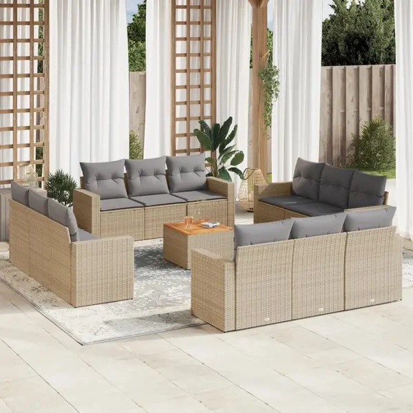 Gossi set canapele de gradina, 13 piese, cu perne, bej, poliratan