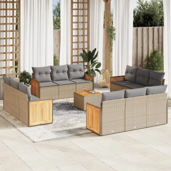 Gossi set canapele de gradina, 13 piese, cu perne, bej, poliratan